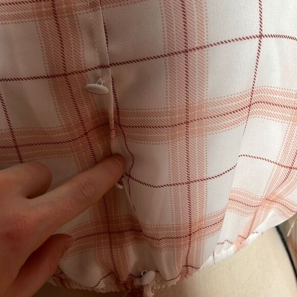 Society Stitch Plaid Checkered White Pink Poet Long Sleeve Women's Crop Top Size - Picture 4 of 11